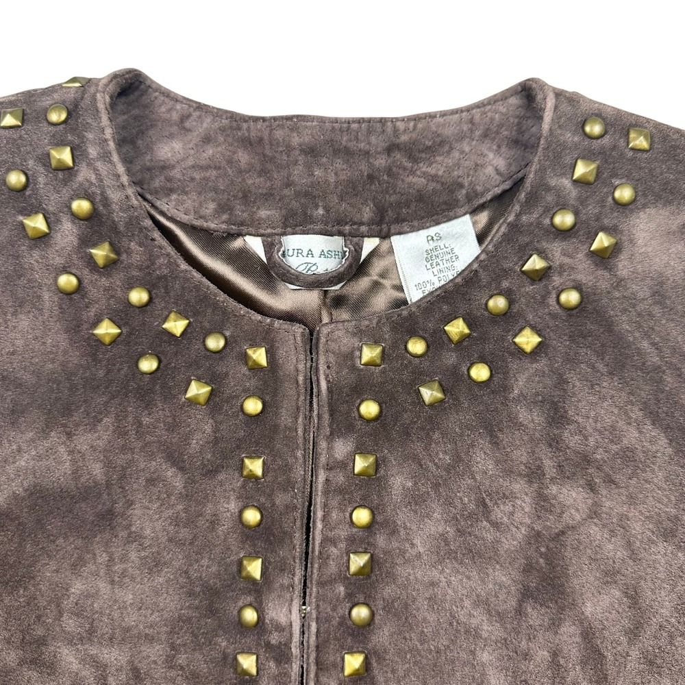 Brown Genuine Suede Studded Jacket Petite Small Statement Jacket‎ - Picture 9 of 16